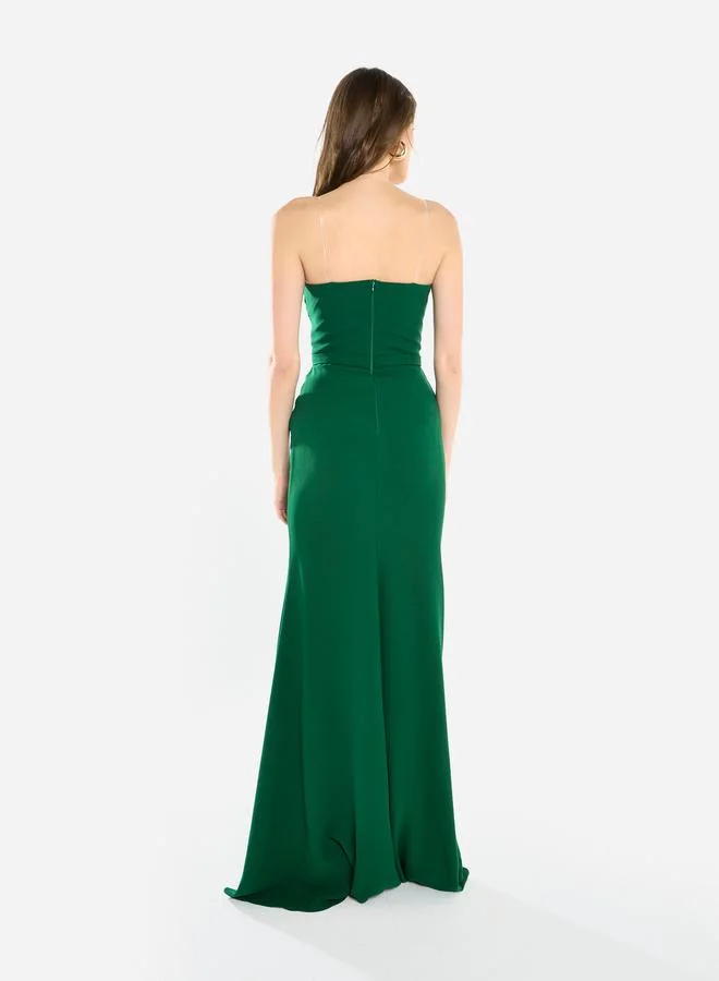 House of Moda Women Ruffled Cascade Beaded Gown Maxi Dress